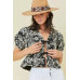 Denim Embroidered Crop Top With Front Tie Detail