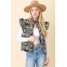 Floral Velvet Embroidered Denim Puffer Vest