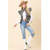 Floral Velvet Embroidered Denim Puffer Vest