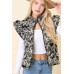 Floral Velvet Embroidered Denim Puffer Vest