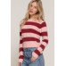 Long Slv Crew Neck Stripe Sweater
