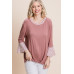 Animal Print Contrast Bell Sleeves Fashion Top With Gathered Front Hem