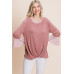 Animal Print Contrast Bell Sleeves Fashion Top With Gathered Front Hem
