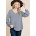 Casual V Neck Basic Long Sleeve Top