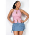 Halter ribbon open-back crop top