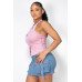 Halter ribbon open-back crop top