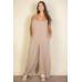 Plus spaghetti strap solid wide jumpsuit