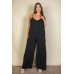 Plus spaghetti strap solid wide jumpsuit