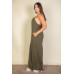 Plus spaghetti strap solid wide jumpsuit