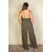 Plus spaghetti strap solid wide jumpsuit