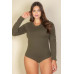 Plus solid long sleeve round neck bodysuit