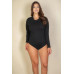 Plus solid long sleeve round neck bodysuit