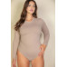 Plus solid long sleeve round neck bodysuit