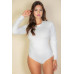 Plus solid long sleeve round neck bodysuit