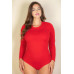 Plus solid long sleeve round neck bodysuit