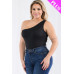 Plus size one shoulder solid casual bodysuit - CC-59153