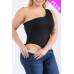 Plus size one shoulder solid casual bodysuit - CC-59153