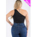 Plus size one shoulder solid casual bodysuit - CC-59153