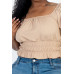 Plus size casual ruched puff sleeve ribbed knit solid top