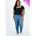 Plus size casual ruched puff sleeve ribbed knit solid top