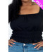 Plus size casual ruched puff sleeve ribbed knit solid top