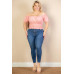 Plus size casual ruched puff sleeve ribbed knit solid top
