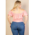 Plus size casual ruched puff sleeve ribbed knit solid top