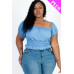 Plus size casual ruched puff sleeve ribbed knit solid top