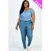 Plus size casual ruched puff sleeve ribbed knit solid top