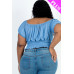 Plus size casual ruched puff sleeve ribbed knit solid top