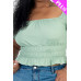 Plus size casual ruched puff sleeve ribbed knit solid top