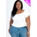Plus size casual ruched puff sleeve ribbed knit solid top