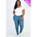 Plus size casual ruched puff sleeve ribbed knit solid top