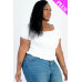 Plus size casual ruched puff sleeve ribbed knit solid top