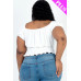 Plus size casual ruched puff sleeve ribbed knit solid top
