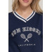 Long slv v-neck embroidered sweatshirt