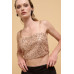 Floral sequins straight neck crop top