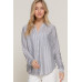 Long Slv Split Round Neck Stripe Woven Shirt