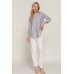 Long Slv Split Round Neck Stripe Woven Shirt