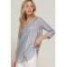 Long Slv Split Round Neck Stripe Woven Shirt