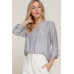 Long Slv Split Round Neck Stripe Woven Shirt