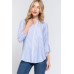 Long Slv Split Round Neck Stripe Woven Shirt