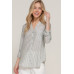 Long Slv Split Round Neck Stripe Woven Shirt