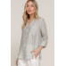Long Slv Split Round Neck Stripe Woven Shirt