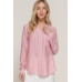 Long Slv Split Round Neck Stripe Woven Shirt