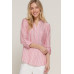 Long Slv Split Round Neck Stripe Woven Shirt