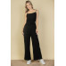 Sweater-knit Fuzzy Frenchy Tie Front Cami Jumpsuit
