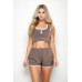 Casual French Terry Sleeveless Button Front Contrast Trim Cropped Tank Top And Shorts Set