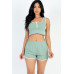 Casual French Terry Sleeveless Button Front Contrast Trim Cropped Tank Top And Shorts Set