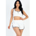 Casual French Terry Sleeveless Button Front Contrast Trim Cropped Tank Top And Shorts Set